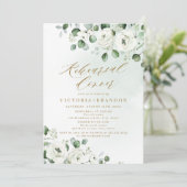 ユーカリ緑の白いフローラリハーサルディナー 招待状 (スタンド正面)