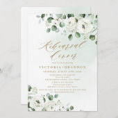 ユーカリ緑の白いフローラリハーサルディナー 招待状 (正面/裏面)