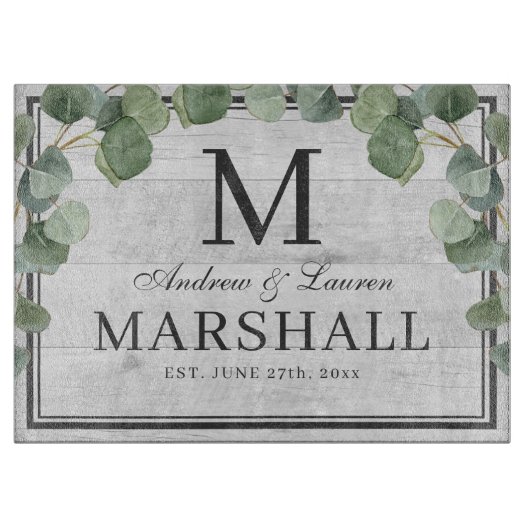 ユーカリ緑の白い木のカップル結婚の贈り物 カッティングボード (正面)