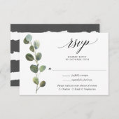 ユーカリ緑の白黒結婚式RSVP エンクロージャーカード (正面/裏面)