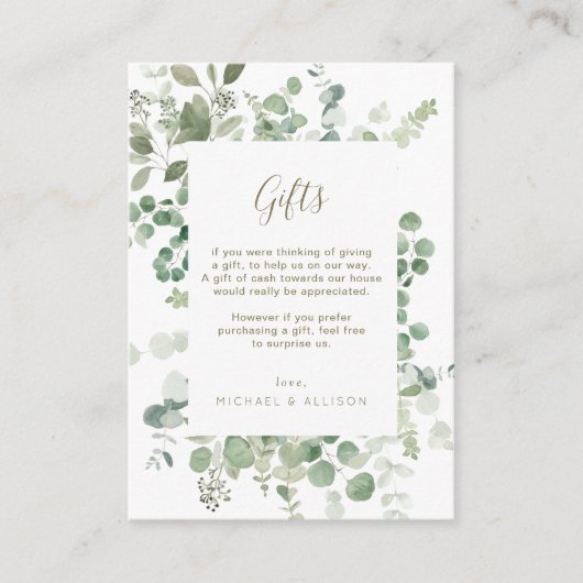 ユーカリ緑の結婚式のギフトカード エンクロージャーカード (正面)