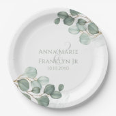 ユーカリ緑の結婚式エレガントの葉 ペーパープレート (正面)