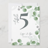 ユーカリ緑の結婚式パーティーのテーブル番号 サンキューカード (裏面)