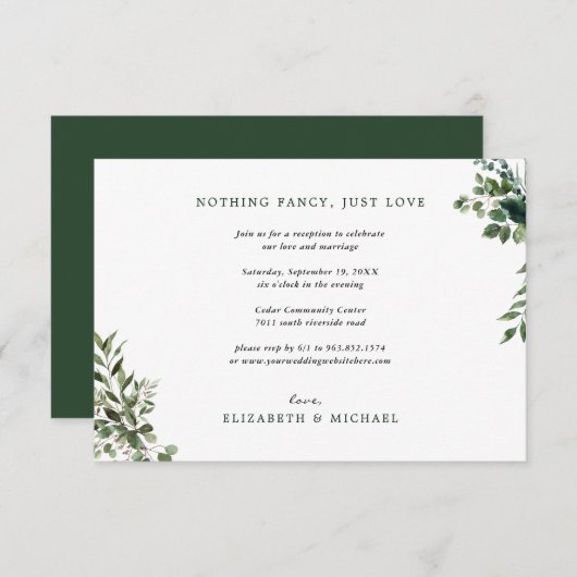 ユーカリ緑の結婚式レセプションオンリーインサート 招待状 (正面/裏面)