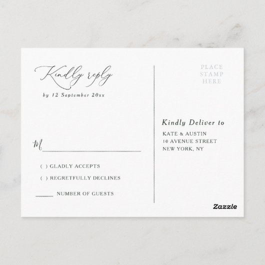 ユーカリ緑の結婚式RSVP ポストカード (裏面)