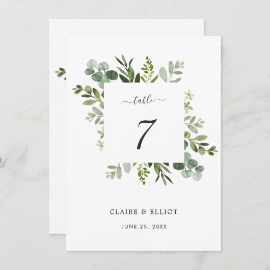 ユーカリ緑の結婚葉の表番号 エンクロージャーカード (正面/裏面)