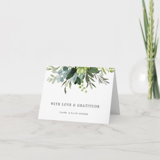 ユーカリ緑の葉ありがとう折り畳んだ カード (正面)