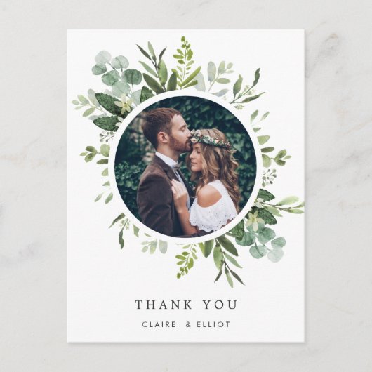 ユーカリ緑の葉の写真ありがとう ポストカード (正面)