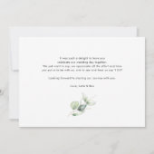 ユーカリ緑の葉の手書き結婚の サンキューカード (裏面)