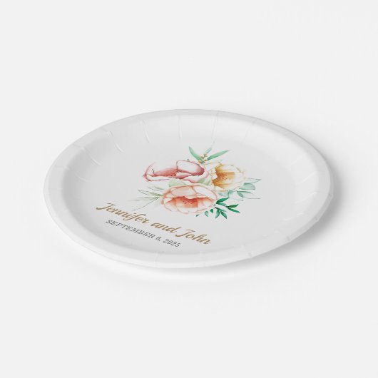 ユーカリ緑の葉の水の色結婚の ペーパープレート (アングル)