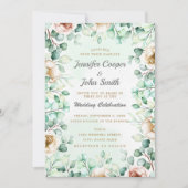 ユーカリ緑の葉の水の色結婚の 招待状 (正面)