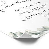 ユーカリ緑の葉の結婚式の引き出物標識 ポスター (角)