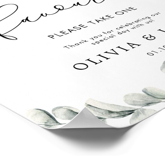 ユーカリ緑の葉の結婚式の引き出物標識 ポスター (角)