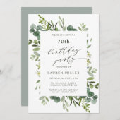 ユーカリ緑の葉の誕生日パーティー 招待状 (正面/裏面)