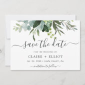 ユーカリ緑の葉は日付カードを保存 セーブザデート (正面)