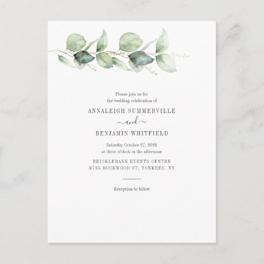 ユーカリ緑の葉植物性結婚植物 インビテーションポストカード (正面)