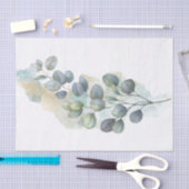 ユーカリ緑の葉水色 薄葉紙 (クラフト)