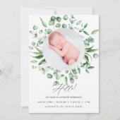 ユーカリ緑の誕生発表フォトカード 案内状 (正面)
