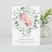 ユーカリ緑の誕生発表フォトカード 案内状 (スタンド正面)