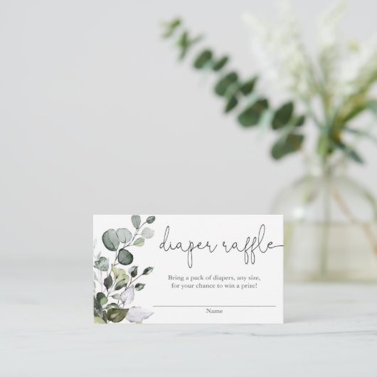 ユーカリ緑の赤ちゃんシャワーおむつラッフルカード エンクロージャーカード (スタンド正面)