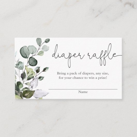 ユーカリ緑の赤ちゃんシャワーおむつラッフルカード エンクロージャーカード (正面)
