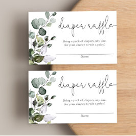 ユーカリ緑の赤ちゃんシャワーおむつラッフルカード エンクロージャーカード