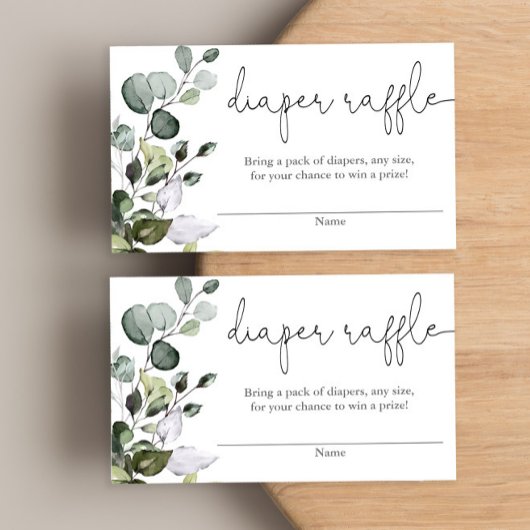 ユーカリ緑の赤ちゃんシャワーおむつラッフルカード エンクロージャーカード