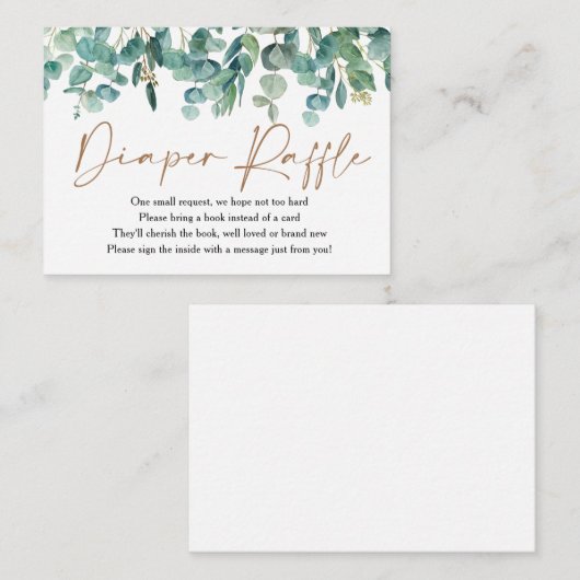 ユーカリ緑の赤ちゃんシャワーおむつラッフル エンクロージャーカード (正面/裏面)