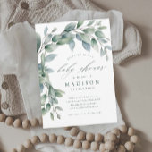 ユーカリ緑の赤男女兼用ちゃんシャワー 招待状