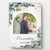 ユーカリ緑の金ゴールドグリッター結婚写真 フォトプラーク (正面)