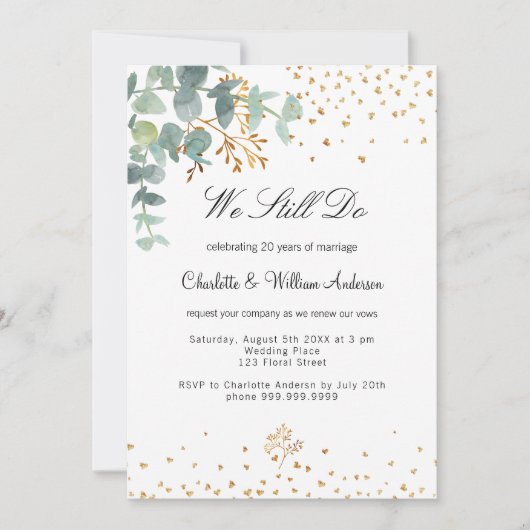 ユーカリ緑の金ゴールドハートは再生を誓う 招待状 (正面)