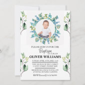 ユーカリ緑の金ゴールドバプテスフォト招待状 招待状 (正面)