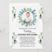 ユーカリ緑の金ゴールドバプテスフォト招待状 招待状 (正面/裏面)