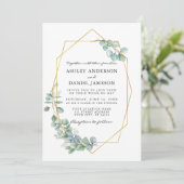 ユーカリ緑の金ゴールドフレーム結婚写真 招待状 (スタンド正面)