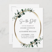 ユーカリ緑の金ゴールドメタリック日付を保存 案内ポストカード (正面/裏面)