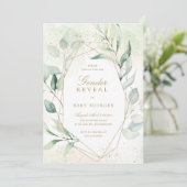 ユーカリ緑の金ゴールド幾何学性別の表示 招待状 (スタンド正面)