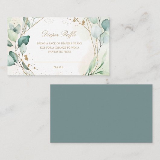 ユーカリ緑の金ゴールド幾何学的おむつラッフル エンクロージャーカード (正面/裏面)