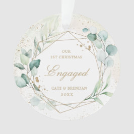 ユーカリ緑の金ゴールド幾何学的婚約した写真 オーナメント