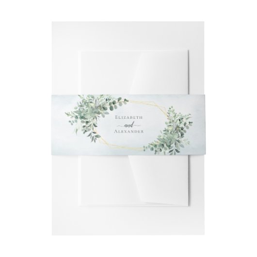 ユーカリ緑の金ゴールド幾何結婚体 招待状ベリーバンド (正面例)