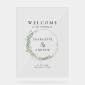 ユーカリ緑の金ゴールド結婚の歓迎 アクリルサイン (正面)