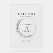 ユーカリ緑の金ゴールド結婚の歓迎 アクリルサイン (正面)