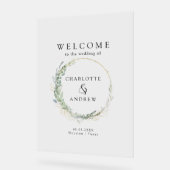 ユーカリ緑の金ゴールド結婚の歓迎 アクリルサイン (傾斜)