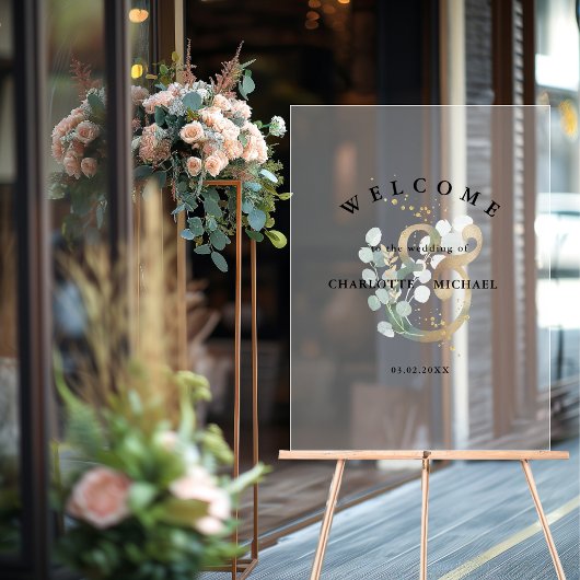 ユーカリ緑の金ゴールド結婚の歓迎 アクリルサイン