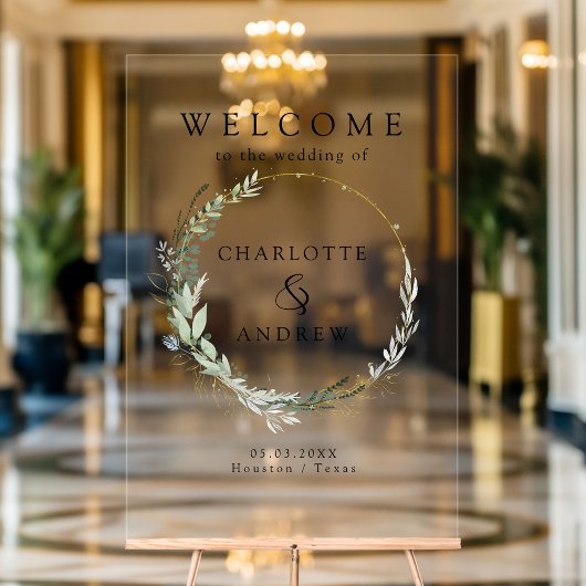 ユーカリ緑の金ゴールド結婚の歓迎 アクリルサイン