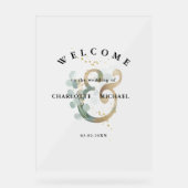 ユーカリ緑の金ゴールド結婚の歓迎 アクリルサイン (正面)