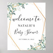 ユーカリ緑の金ゴールド赤ちゃんシャワー歓迎サイン ポスター (正面)