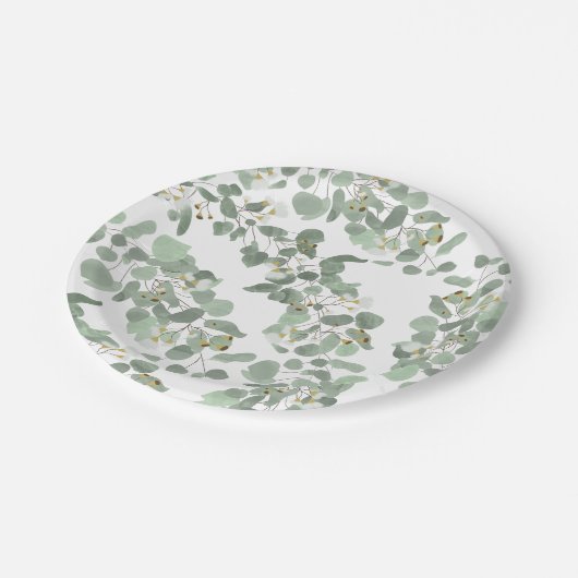 ユーカリ緑の銀ドルガムの花 ペーパープレート (アングル)
