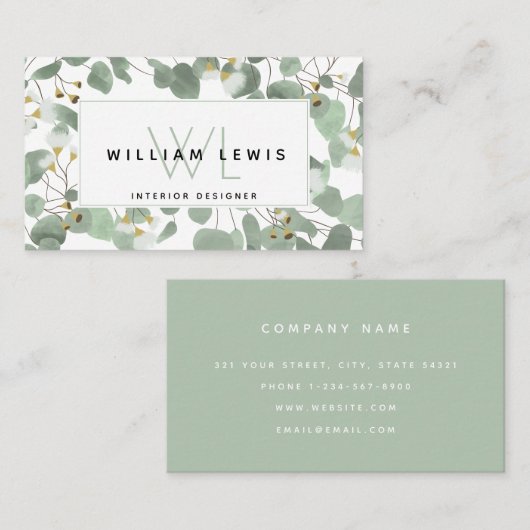 ユーカリ緑の銀ドルガムの花 名刺 (正面/裏面)