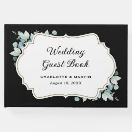 ユーカリ緑の黒白結婚の ゲストブック