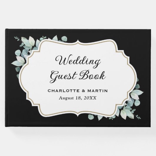 ユーカリ緑の黒白結婚の ゲストブック (正面)